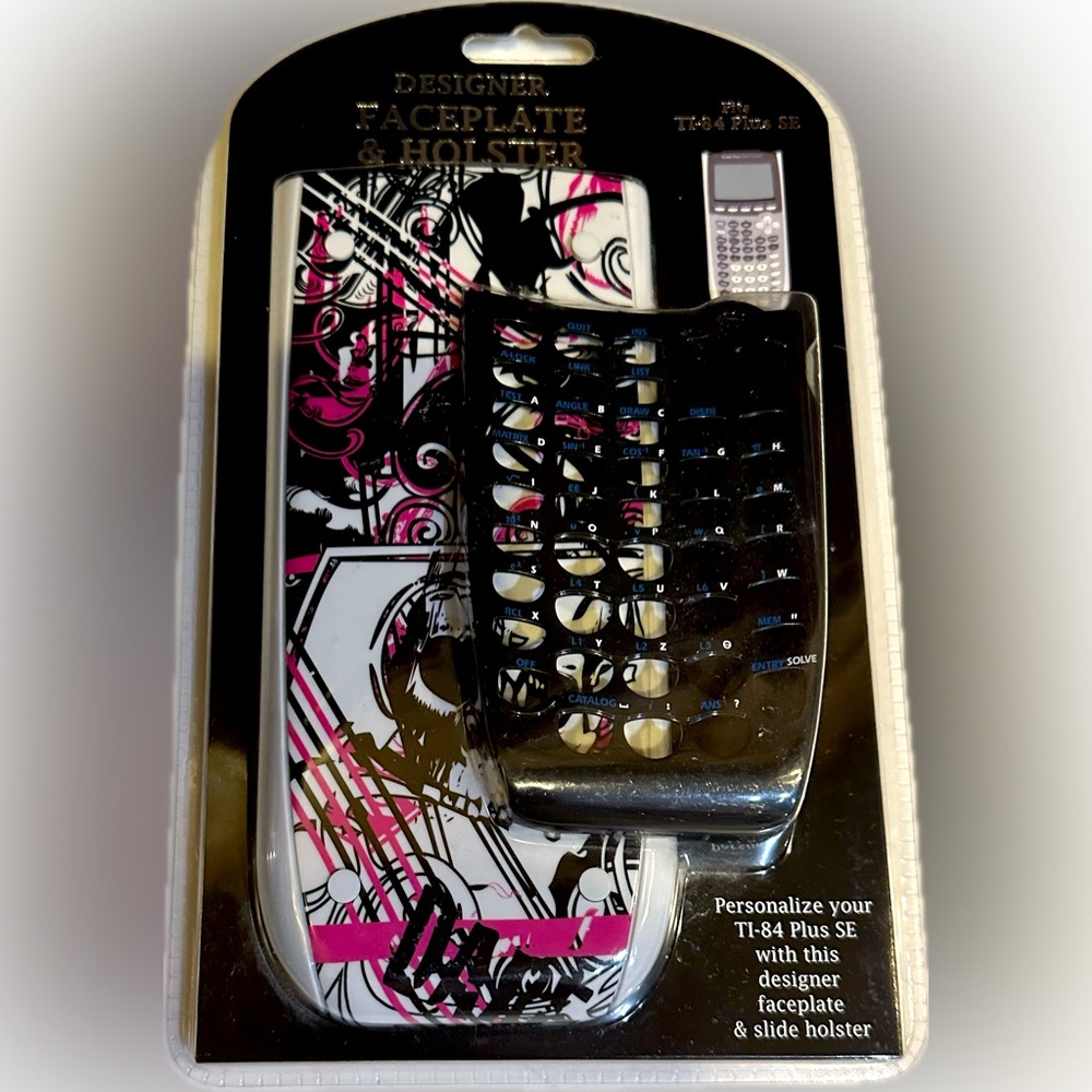 TI-84 PLUS SE DESIGNER FACEPLATE AND HOLSTER PINK BLACK #21095 CALCULATOR COVER